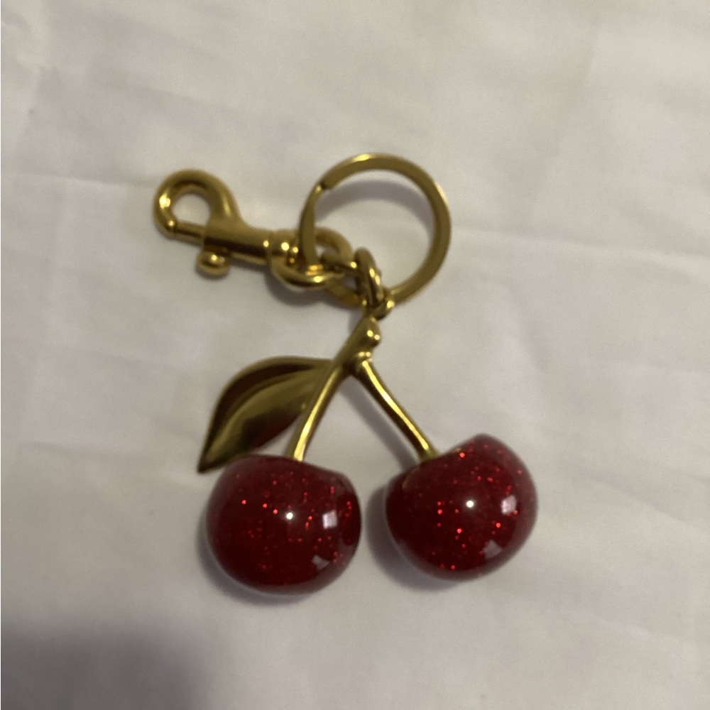 Red Glitter Cherry Bag Purse Charm Keychain